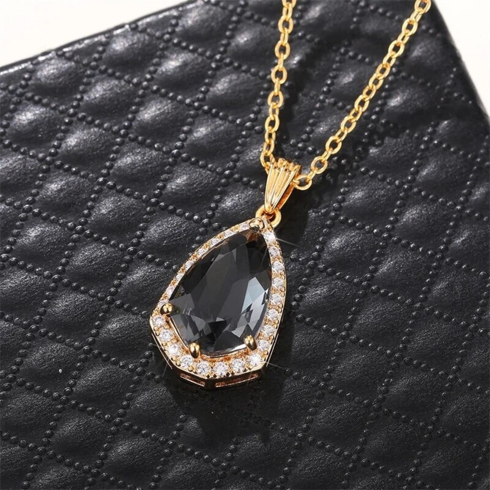 18k Yellow Gold Plated Sterling 5.75ct Black Zircon Diamond Necklace!